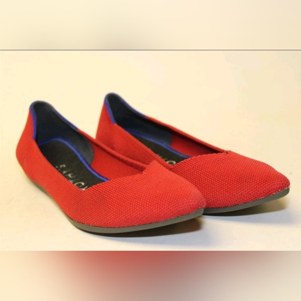 Rothy's Bright Red Textile Ballet Flat Women Size 7.5 38 The Point Comfort Shoes - Picture 2 of 14